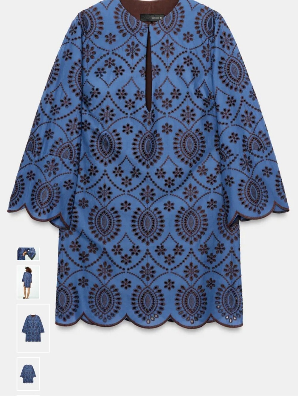 Zara Blue Mini Dress with Navy Eyelet Pattern - Picture 7 of 11